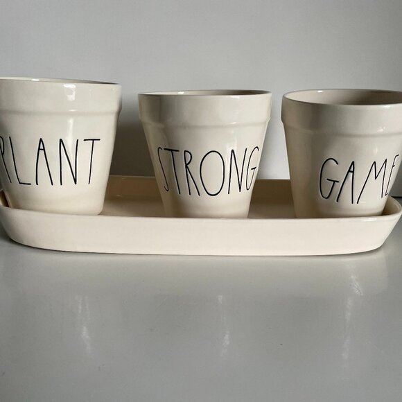 Rae Dunn Plant Pots Planter Garden Tray Pot Trio - Picture 2 of 9